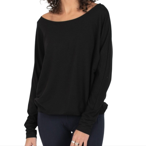 Encircled Tops - Encircled The Dressy Sweatshirt Bateau Neckline Black Loose Fit Women's size M/L